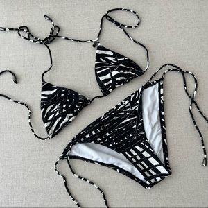 CLUB MONACO Black and White Zebra Triangle Bikini